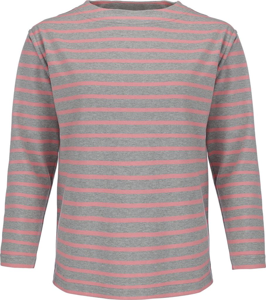 modAS Damen Shirt Bretonisches Damenshirt mit U-Boot Ausschnitt - Ringelshirt Streifenshirt Langarmshirt mit Streifen aus Baumwolle in Grau-Melange...