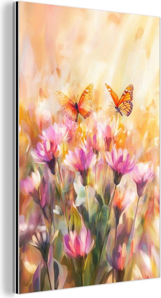 MuchoWow Wanddekoration Metall Metallbild Wandkunst 40x60 cm Schmetterlinge - Orange - Blumen MuchoWow Aluminium Gemälde - Wanddekoration aus Alum...