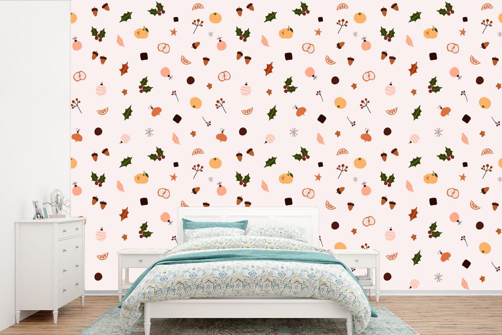 MuchoWow Fototapete für Wohnzimmer oder Schlafzimmer Wandtapete Vinyl Motivtapete Winter - Weihnachten - Mistelzweig - 330x220 cm - Fototapeten