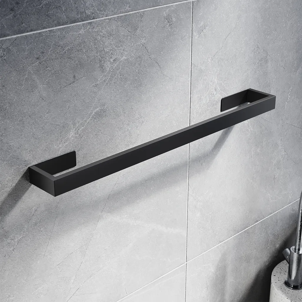 Asta Portasciugamani Nero 60cm Acciaio Inossidabile Autoadesiva 3M