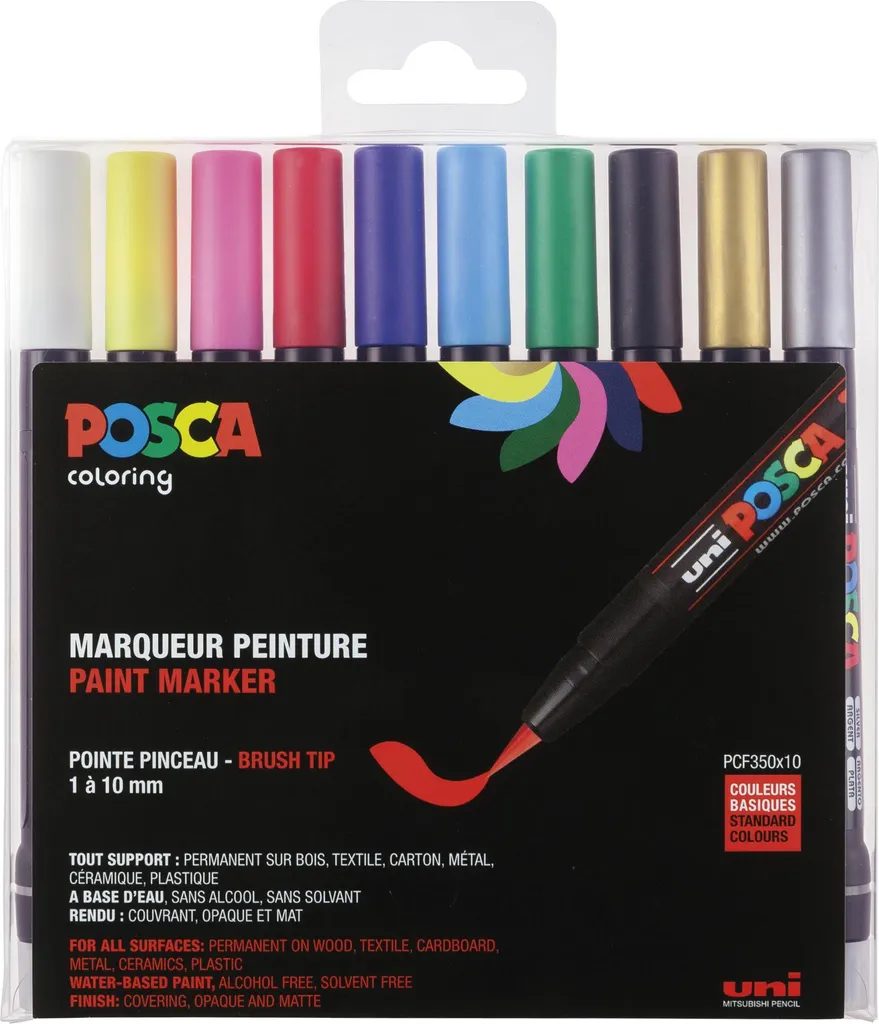 Marqueur uni-ball POSCA PCF-350 boîte de 10, peignez sans traces !