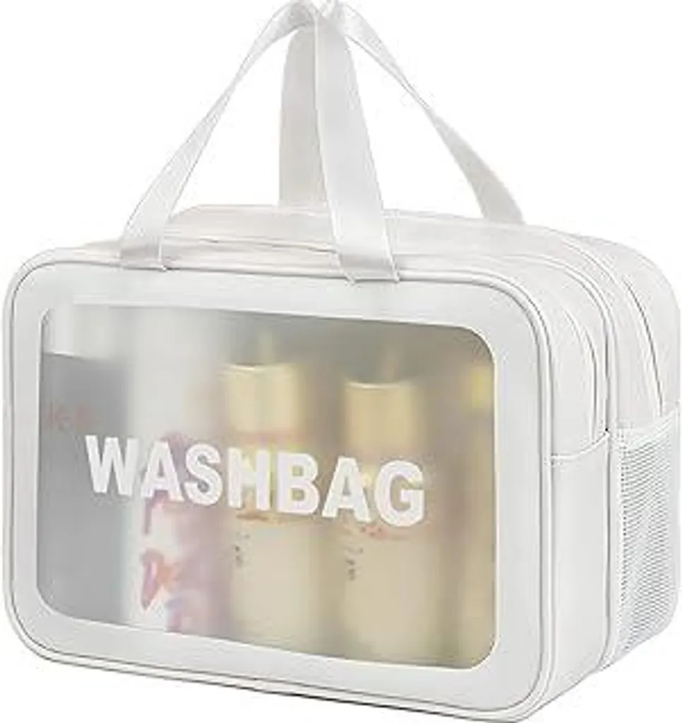 Q-WOOFF Borsa cosmetici? Borsa da toilette da donna? Borsa da toilette da uomo? Separazione asciutto/bagnato, borsa da toilette portatile impermeabile, borsa per trucchi capiente, borsa portaoggetti (bianca, L) - 1