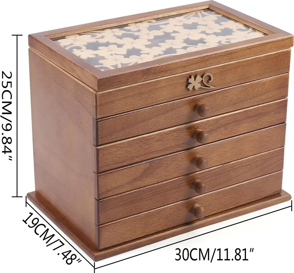 Cofanetto Portagioie Grande 6 Cassetti Marrone Design Salvaspazio - 2