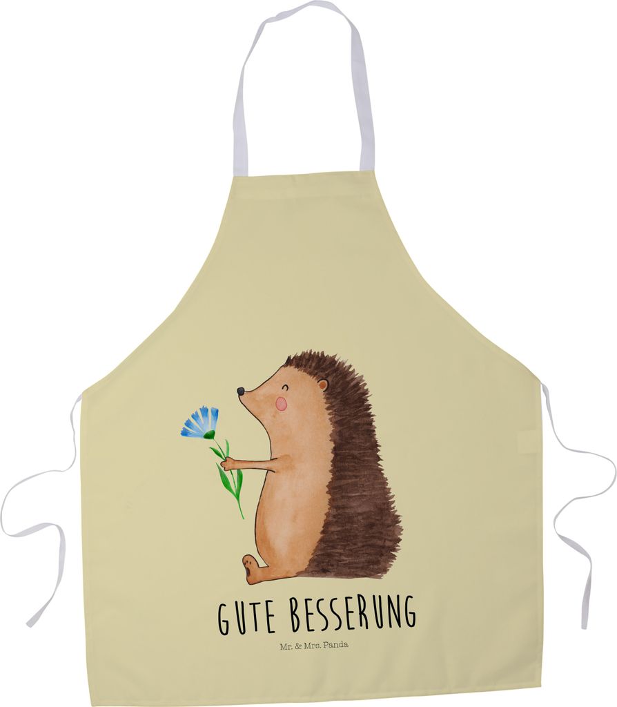 Mr. & Mrs. Panda Schürze Igel Blumen - Gelb Pastell - Geschenk, krank, Küchenschürze, Grillmeister, Gute Besserung, Lustige Sprüche, Krankheit,...