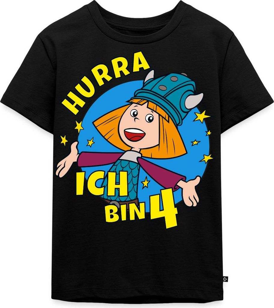 Spreadshirt Wickie Und Die Starken Männer 4. Geburtstag Kinder Premium T-Shirt, 98/104 (2 Jahre), Schwarz
