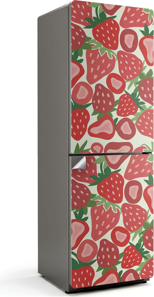 Geometrisches Erdbeermuster – Kühlschrank Aufkleber – Klebefolie Kühlschrank – Kühlschrank Nachbildung – Kühlschrankfolie selbstklebend...