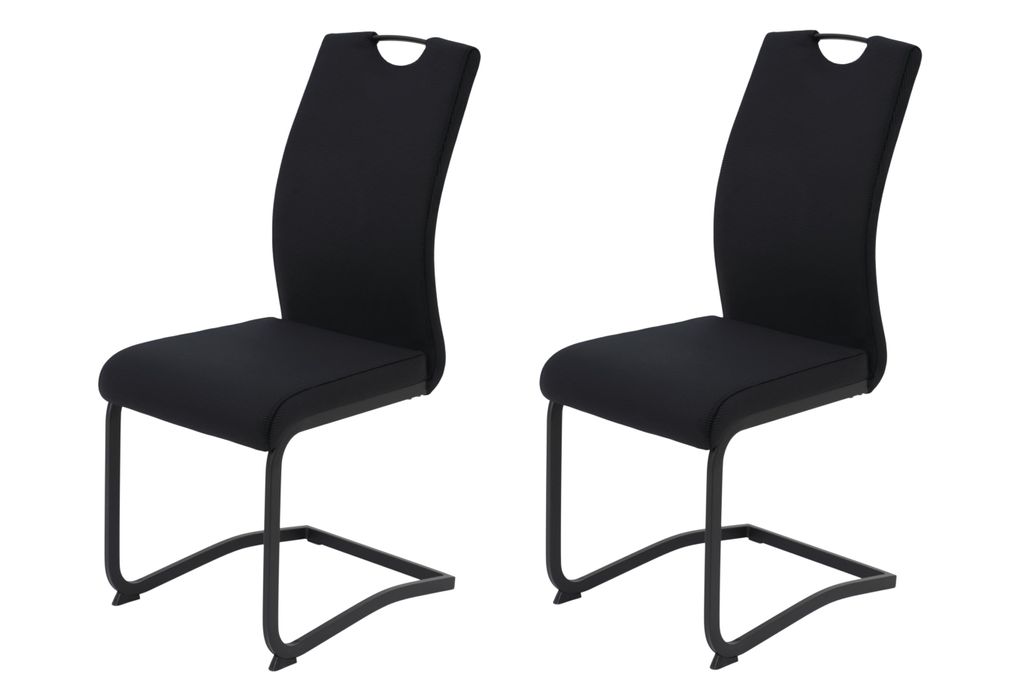 Hela Tische, 2er Set Freischwinger Riga, Bezug Samt Cord Schwarz, Vierkantrohr Gestell Schwarz, Lehne mit Griff, ergonomischer Rücken, 120kg belas...