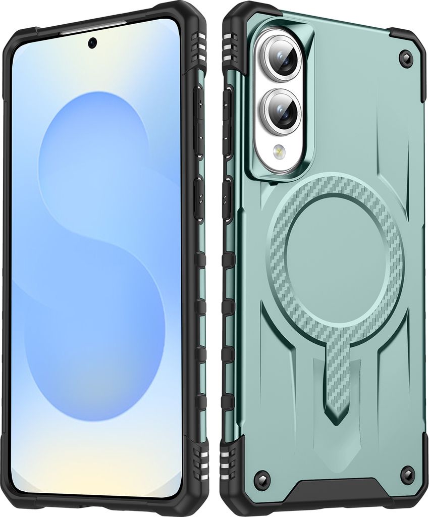Magnetisch Hülle für Samsung Galaxy S25 Edge, Dual Layer PC TPU Stoßfest Handyhülle Grün