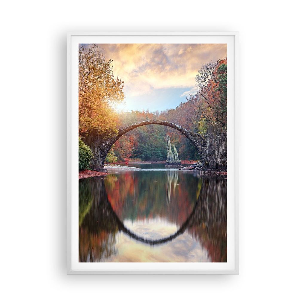 Gerahmtes Poster - Weißer Rahmen - Garten Rhododendren Brücke - 70x100 cm - Wand Bild - Wanddeko - Wandbilder - Kunstposter - Wandposter - Bilder...
