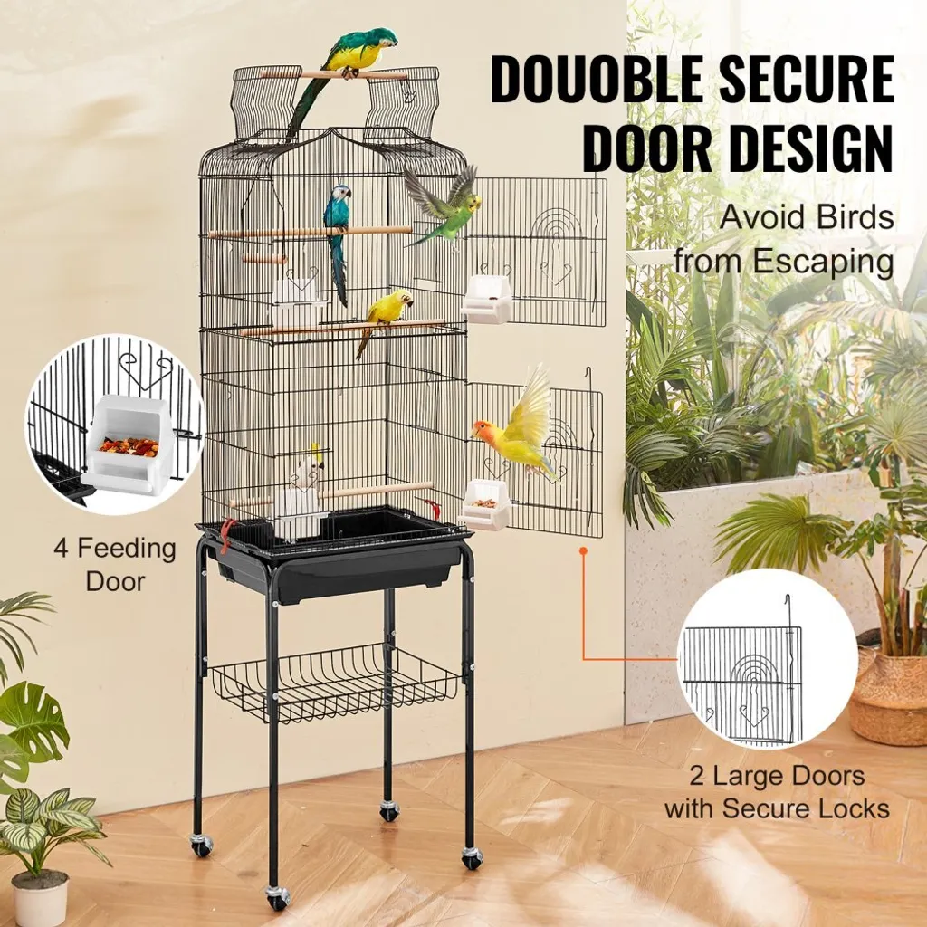 Cage à oiseaux avec support 45x35x151 cm robuste pour perruche et canari