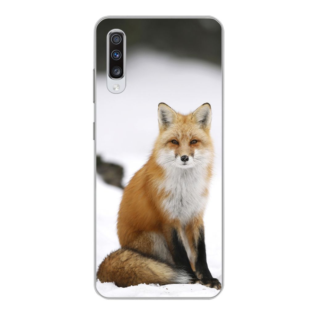 MuchoWow Handyhülle Schutzhülle Hülle für Samsung Galaxy A70 Fuchs - Schnee - Winter Silikon Softcase Handy Hülle - Schutzhaube