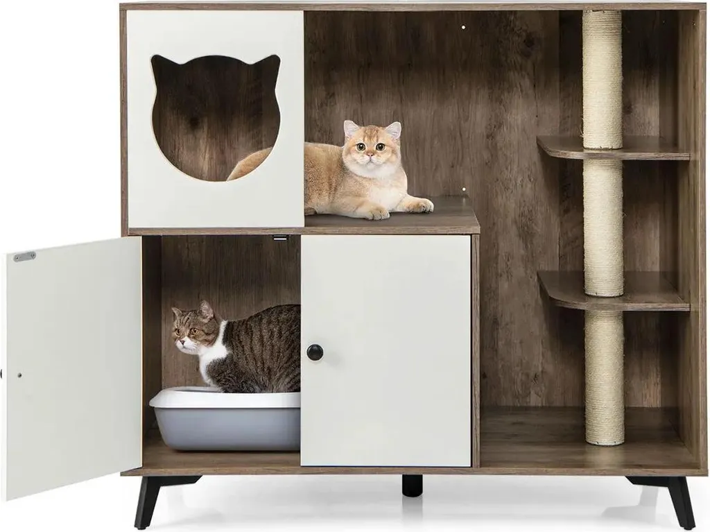 Finies les odeurs de litière avec ce meuble armoire blanc 5 en 1 chat