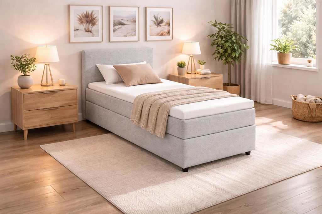 MODERN Furniture Boxspringbett CALMA Basic ohne Bettkasten 90x200 Etna 90 Hellgrau