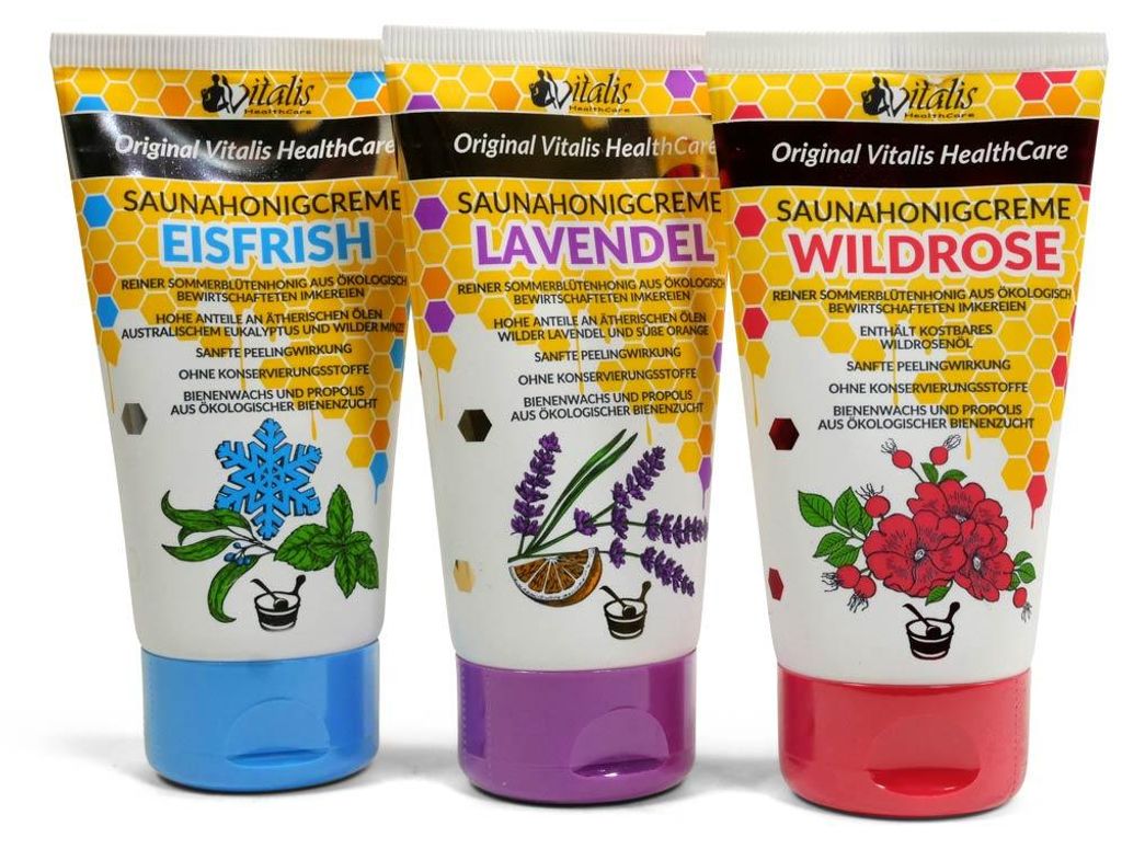 3x Vitalis Saunahonigcreme Wildrose Eisfrish Lavendel je Produktbild 