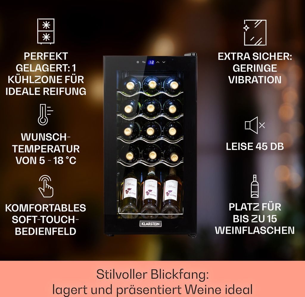 Klarstein Weinkühlschrank, 1 Zonen Getränkekühlschrank Produktbild 2