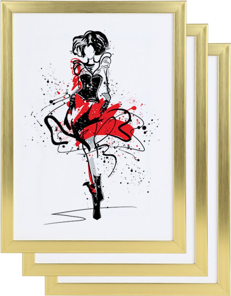 3er 5er Set FlexiFrame Leichter Blockprofil Kunststoff Bilderrahmen mit Plexiglas Plastikrahmen - Farbe: 3er Pack Gold | Format: 30x45