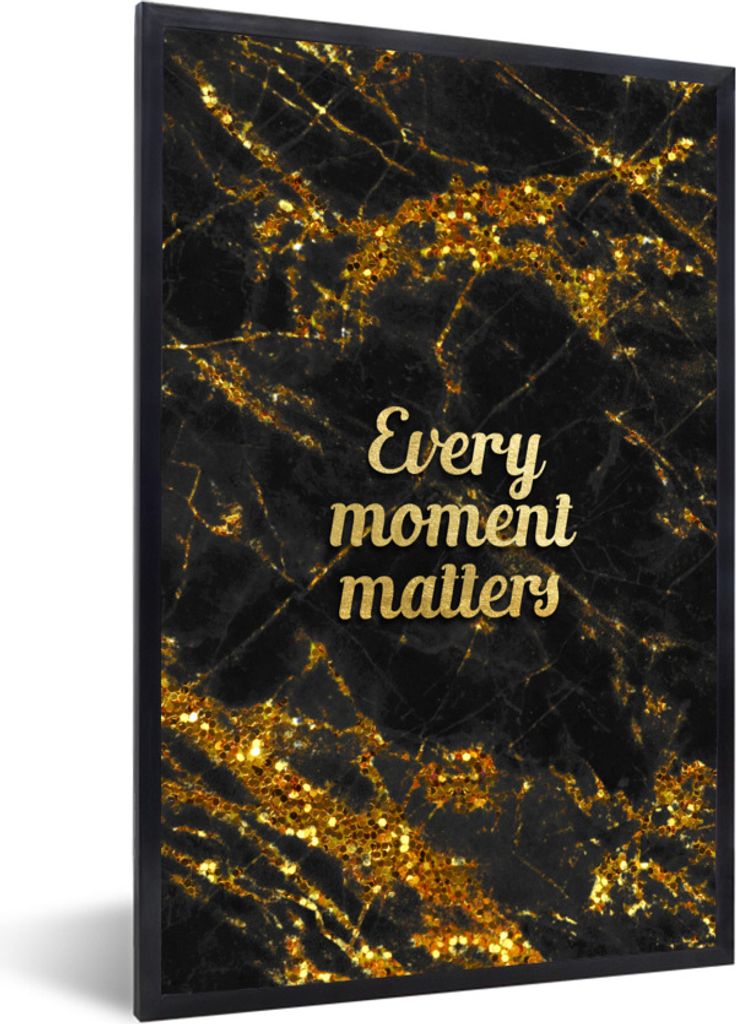MuchoWow Gerahmtes Poster Zitate - Gold - Glitter - Marmor 60x90 cm - Poster mit Schwarzem Bilderrahmen Wandposter Rahmen Foto Bilder - Kunst
