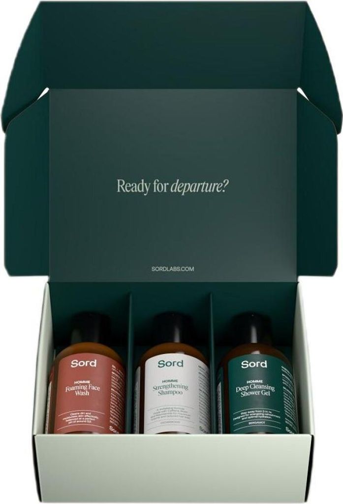 Sord Travel Set Duschgel 50ml + Haarshampoo 50ml + Gesichtswaschschaum 50ml + feuchtigkeitsspendende Gesichtscreme 12ml