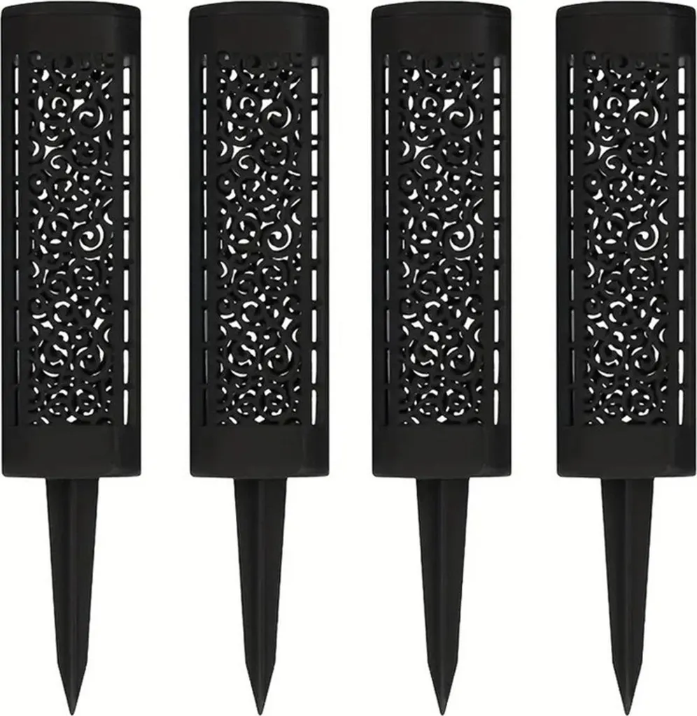 Lampe Solaire LED Blanche à Motif Treillis Carré Noir Design Étanche x4