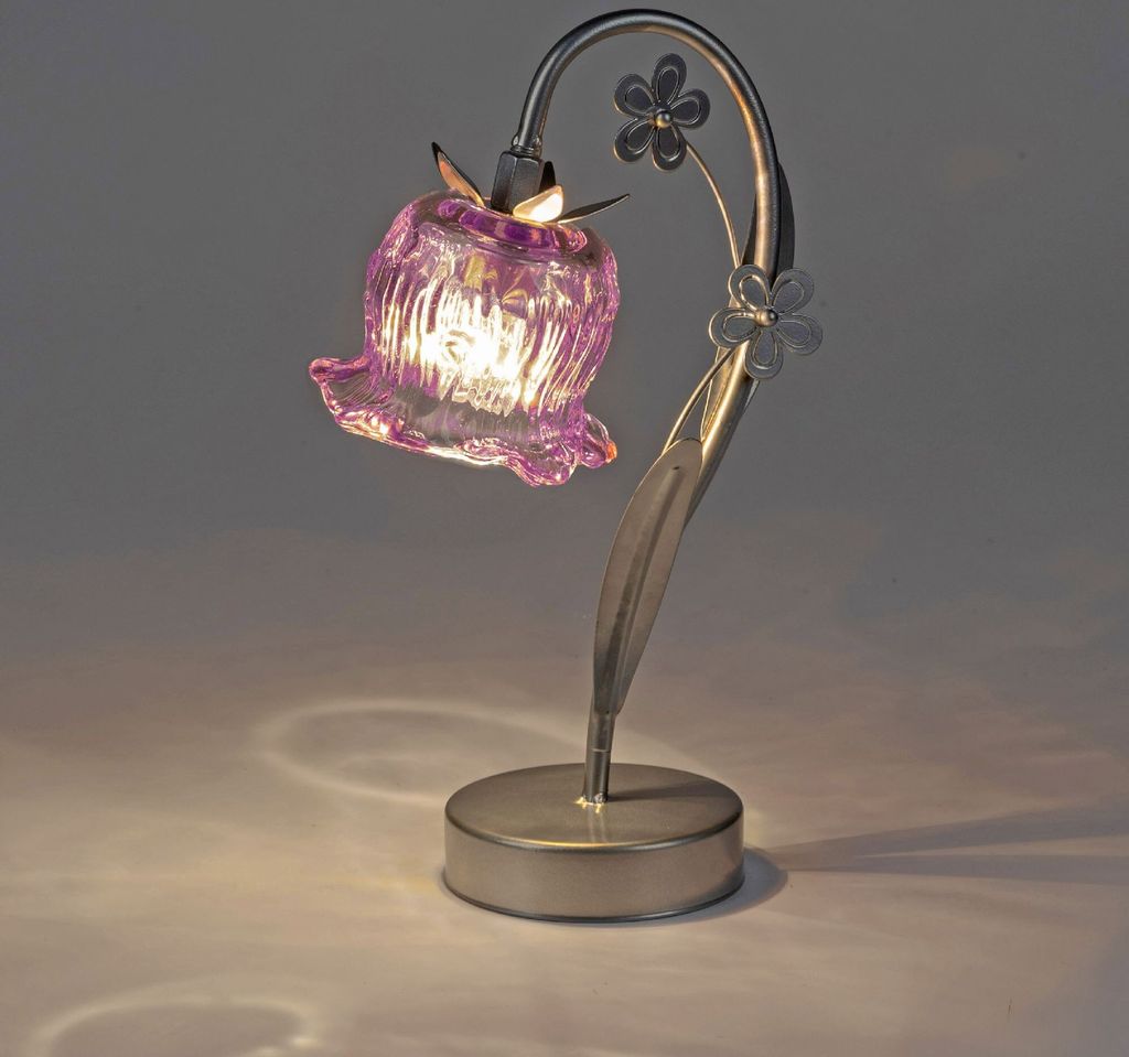 LED Lampe Blume H. 30cm rosa mit Timer aus Metall + Glas Produktbild 