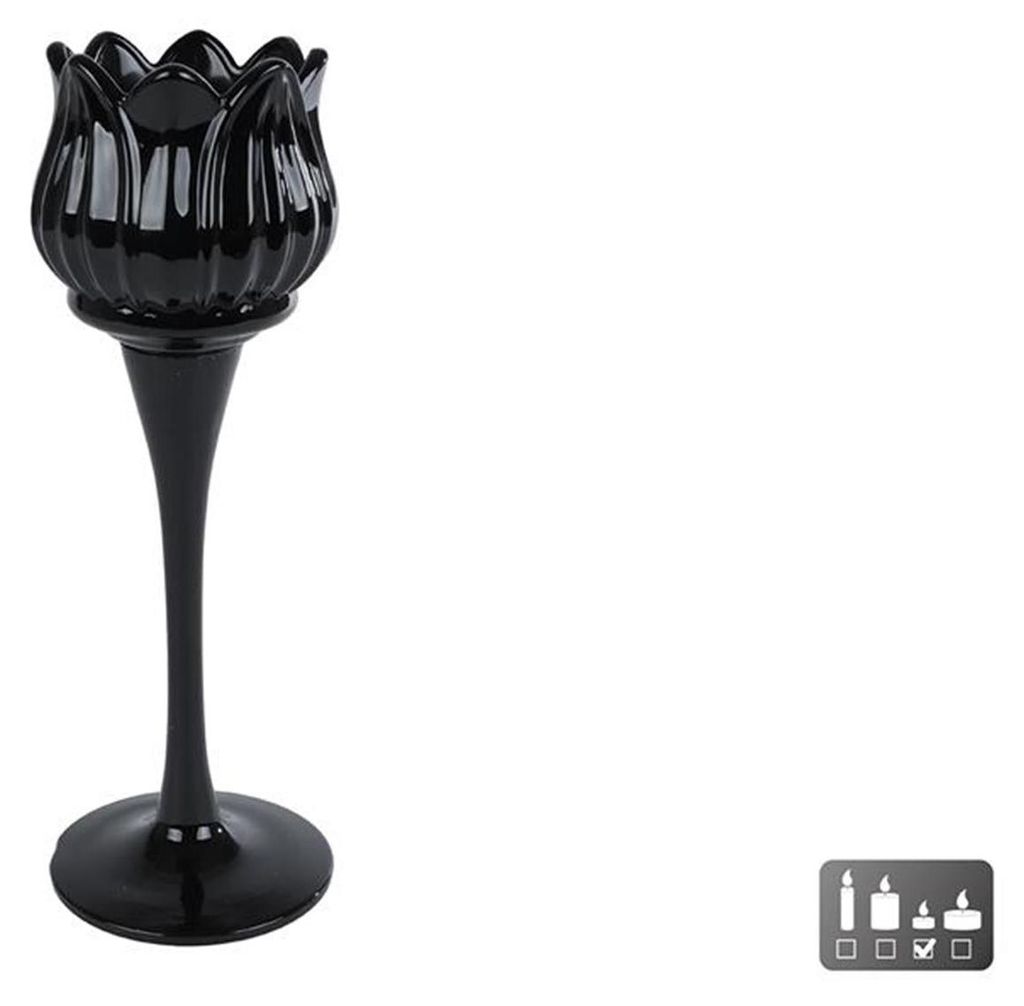 Cosydecor Teelichthalter Tulpe aus schwarzem Glas 7x7x22cm