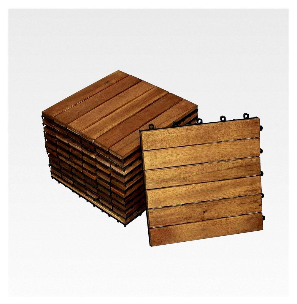 11er Spar-Set Holzfliese für 1 m², Terrassenfliese aus Akazienholz, Fliese für Garten, Terrasse und Balkon, Bodenbelag mit Drainage-Unterkonstru...
