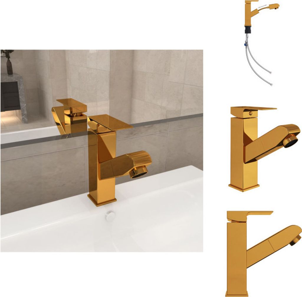 vidaXL Waschbeckenarmatur mit Herausziehbarer Brause Golden 157x172 mm - Armaturen