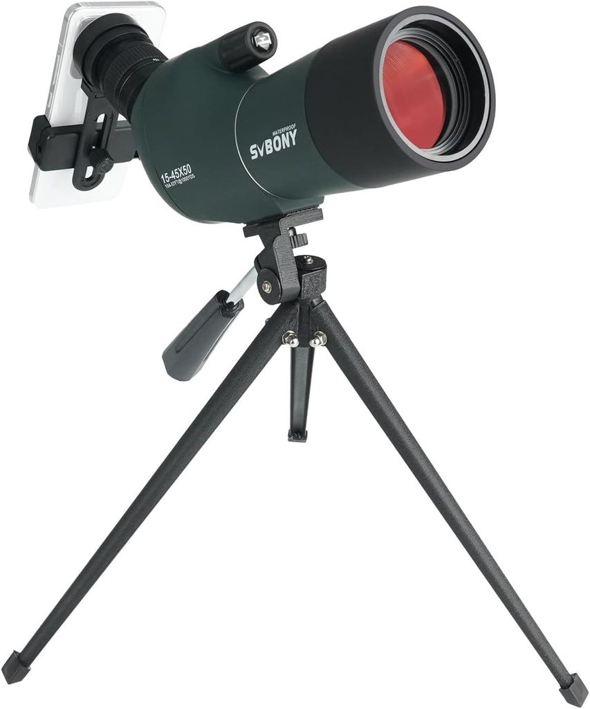 Svbony SV28Plus Spektive mit Stativ, 15–45x50mm mit Telefonadapter, BAK4 A5 FMC, IP65 Wasserdicht, Beschlagfrei, für Zielschießen, Vogelbeobach...