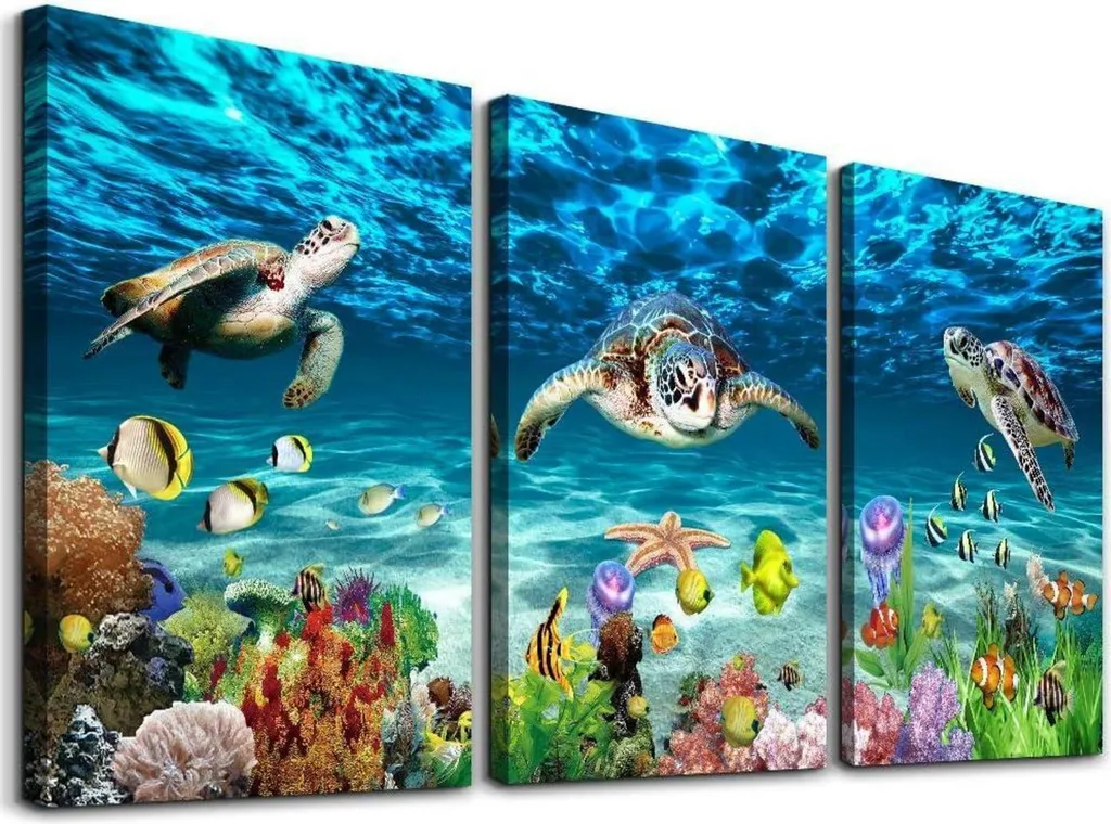 Tableau MHARTK66 tortue de mer océan décor sous-marin toile 40x30 cm