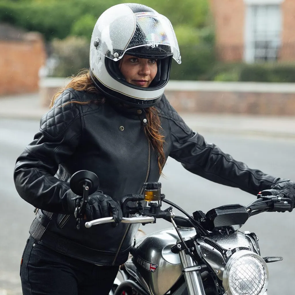 Veste Moto Femme en Cuir Merlin Bristol D3O Noir S - Coupe Vintage Chic