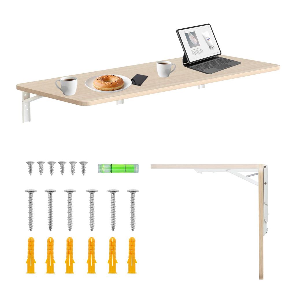 Maclean Klappbares Regal / Tischplatte helle Holzfarbe 100x40cm max. 50 kg MC-128 WD