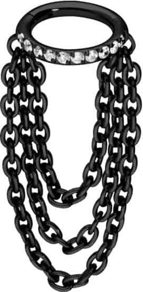 Ohrpiercing, Nasenpiercing, Septum Piercing Titan Segmentring Clicker EINGEFASSTE KRISTALLE + 3 KETTEN Schwarz Innendurchmesser: 6 mm