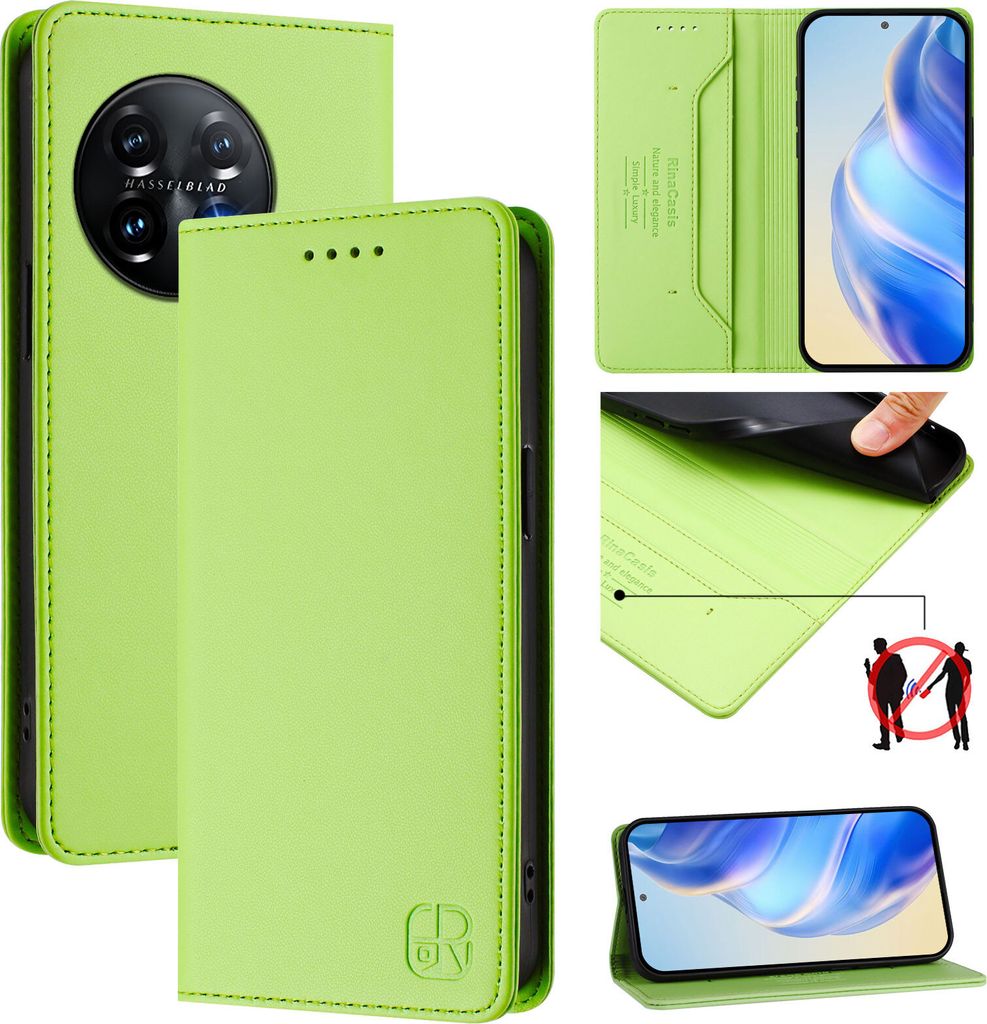 Lederhülle für OnePlus 11 Hülle Flip Brieftasche Kartenfächern Ständer Schutzhülle Grün