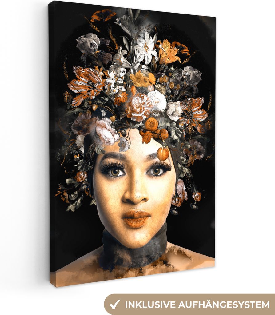 OneMillionCanvasses - Leinwandbilder - 90x140 cm, Frau - Blumen - Make-up, Wandbilder Kunstdruck Wanddekoration - Wandschmucke - Schlafzimmer
