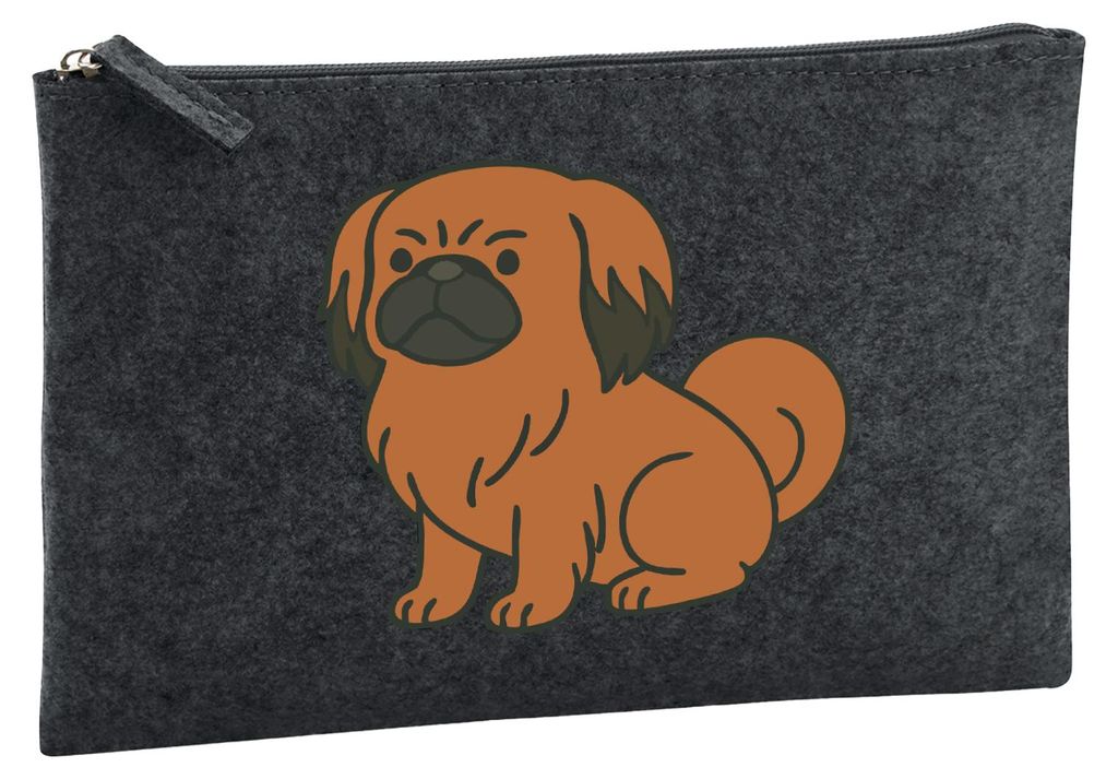 Huuraa Kulturbeutel Pekingese Comic Peki 1 Liter Charcoal Filz Kosmetiktasche Geschenkidee