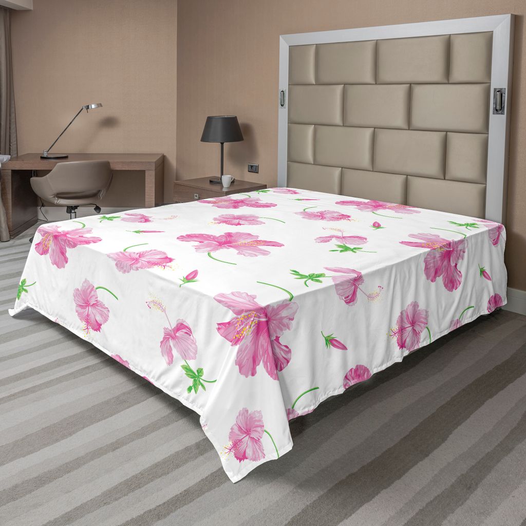 ABAKUHAUS Blume Bettlaken, Hibiscus Bloom Flowers Auf Einem Einfachen Hintergrund Mit Blumenmuster, weiches bequemes oberes Bettlaken für ein deko...