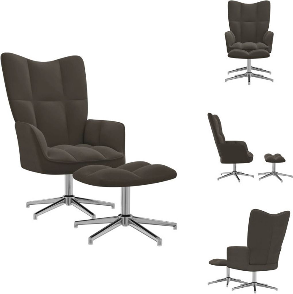 vidaXL Relaxsessel mit Hocker Dunkelgrau Samt - Sessel