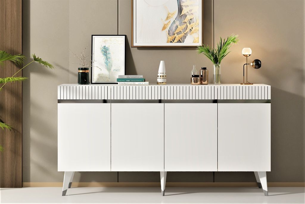 Skye Decor, Defne - White, Silver, Wohnzimmerschränke, Weiß, 150 x 80 x 40 cm