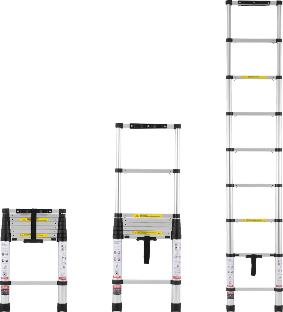 Échelle télescopique alu 2,6m VEVOR - Rétraction un bouton charge 160kg