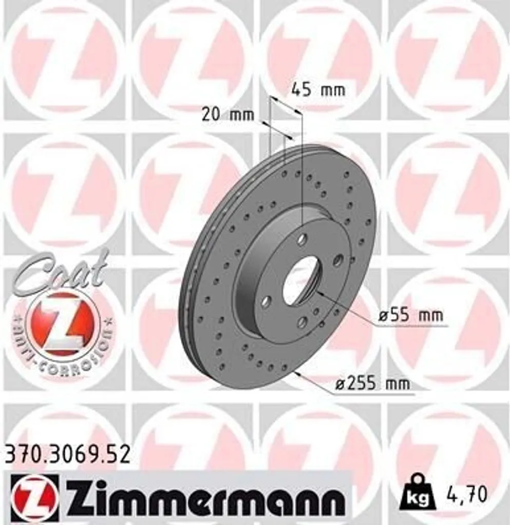Disque de Frein Arrière Zimmermann 370.3069.52 pour Mazda MX-5 NB NA