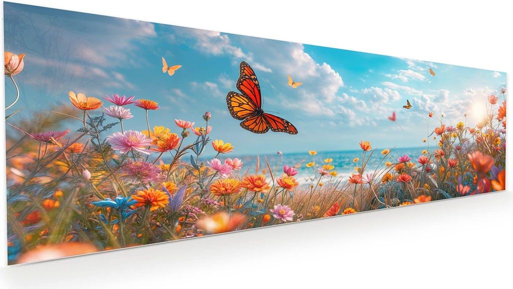 Glasbild 120x40cm in XXL für Wohnzimmer, Schlafzimmer Motiv Sommerblumenwiese
