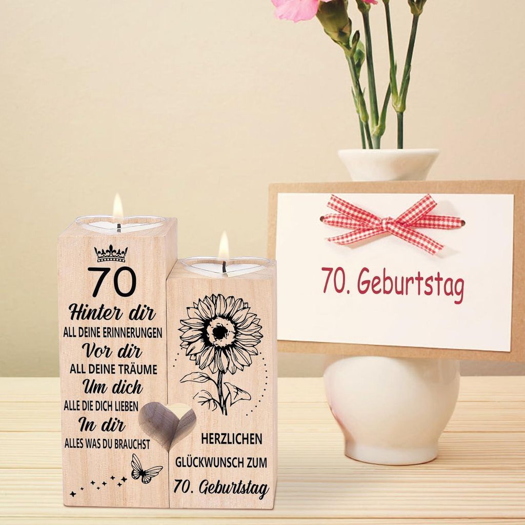 Kerzenhalter 70 Geburtstag Frau Mann Geschenk Holz Deko