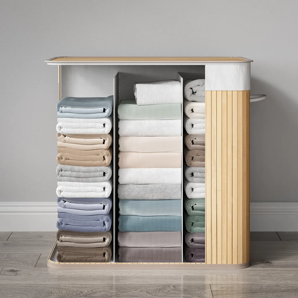Fini le Tri ! Panier à Linge 150L Bambou 3 Compartiments Séparés - Zen - 3