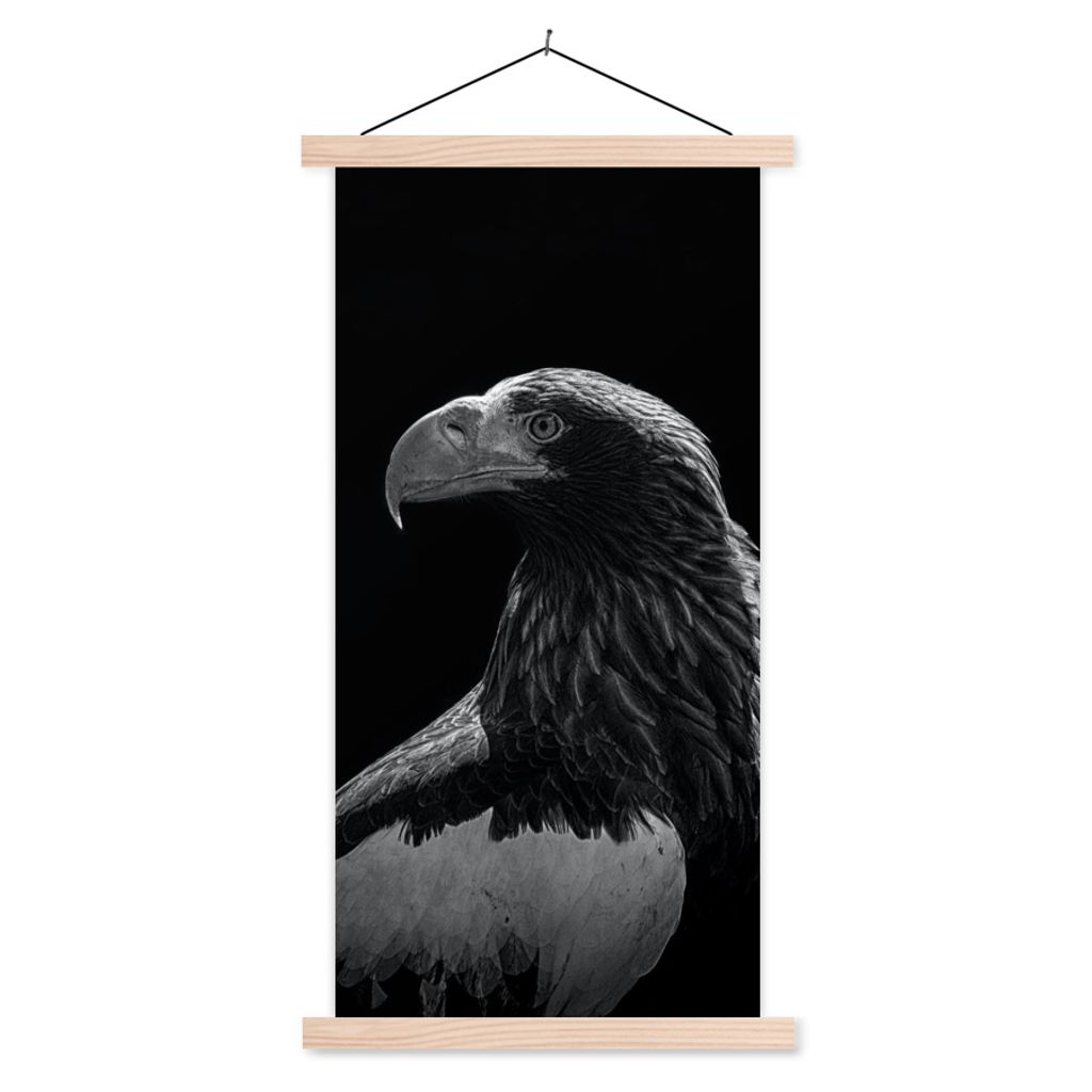 MuchoWow Textilposter Adler - Nahaufnahme - Schnabel 60x120 cm mit holzfarbenen Rahmen - Holz