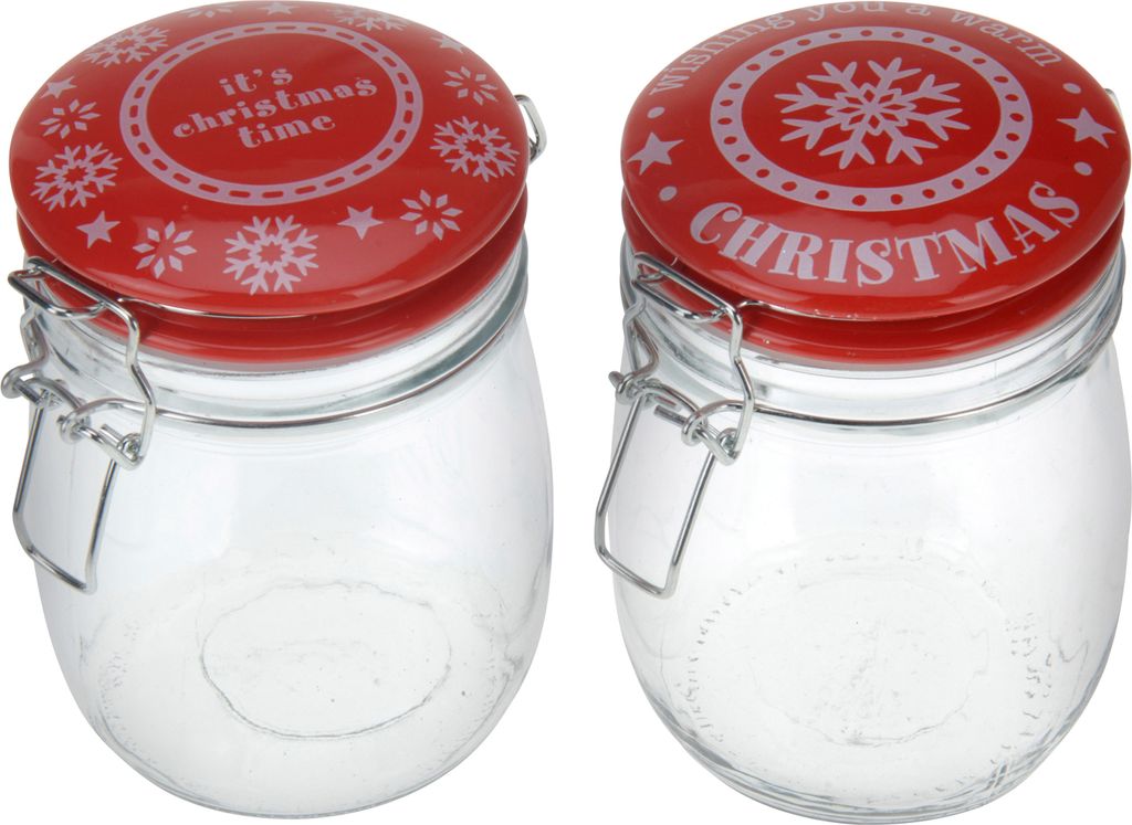 Einmachglas CHRISTMAS mit Bügelverschluss - 10,5 x 15 cm (ØxH), 700 ml, Glas / Keramik, Keramikdeckel, Silikon-Dichtungsring, 2 verschiedene Moti...
