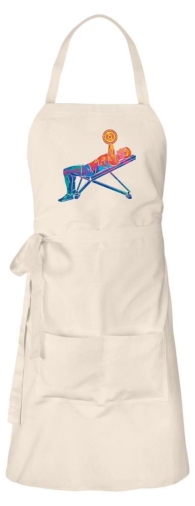 Huuraa Schürze Fitness Training Bench Press bunte Silhouette Natur mit Taschen Baumwolle Kochschürze Geschenkidee