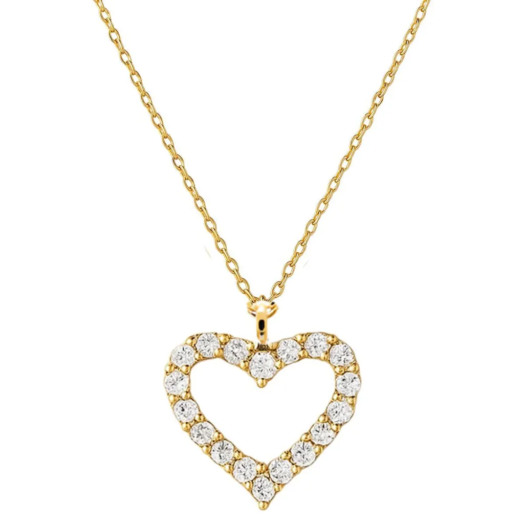 Collier Femme Pendentif Cœur en Argent et Or avec Diamants Zirconia