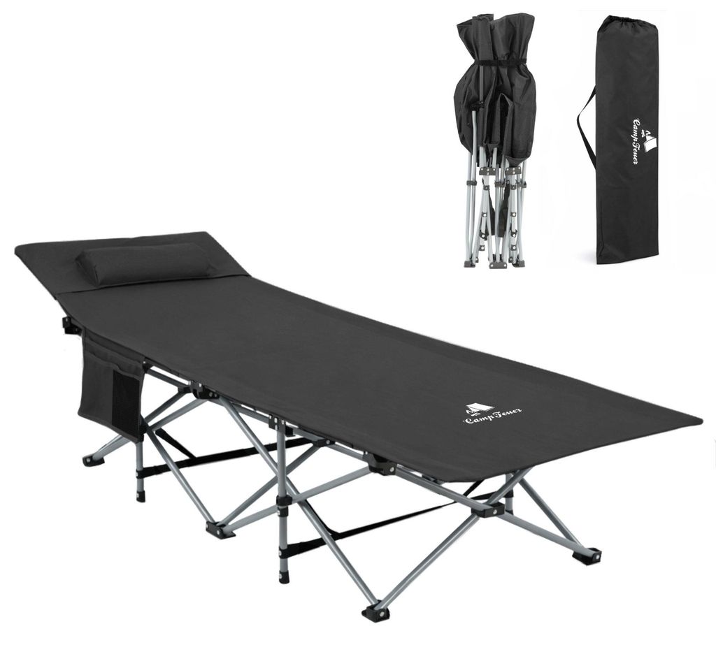 CampFeuer Campingbett mit Kopfkissen, Schwarz, bis 150 kg, Produktbild 