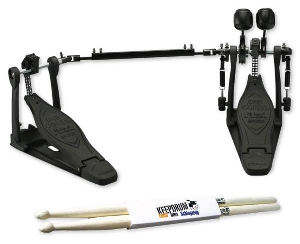 Tama Doppel-Fußmaschine HP600DTWMB Iron Cobra mit Schlagzeugstöcken