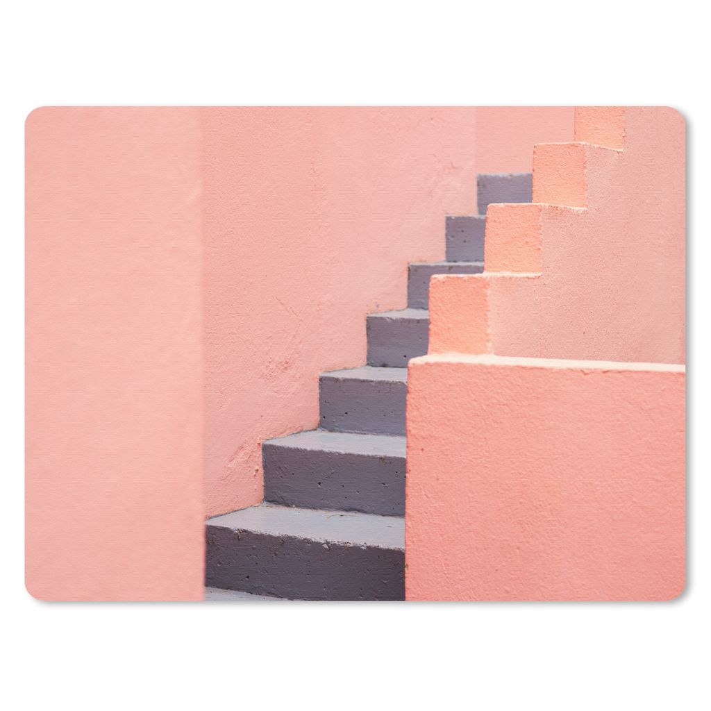 MuchoWow Mauspad Mousepad Treppe - Architektur - Rosa - Pastell 40x30 cm - Mousepads - Maus Mat - Pad - Mausunterlage - Anti Rutsch